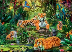 Tygří rodinka u vody
