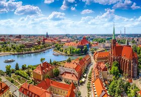 Letecký pohled na Vratislav, Polsko