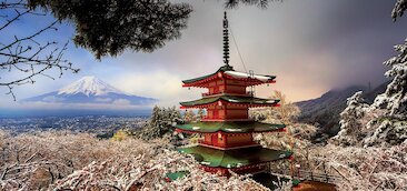 Hora Fudži a pagoda Čureito, Japonsko