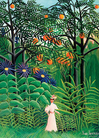 Žena jdoucí v exotickém pralese