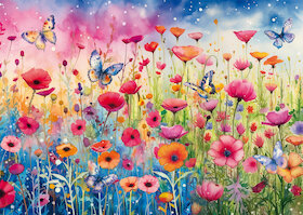 Louka s vlčími máky