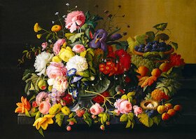 Zátiší s květinami a ovocem, 1855