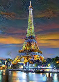 Eiffelova věž při západu slunce, Paříž, Francie