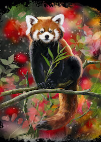 Panda červená sedící na větvi