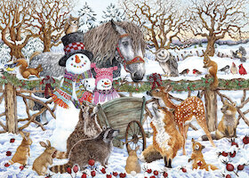 Zimní scéna se dvěma sněhuláky